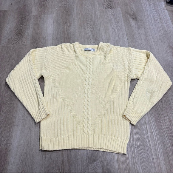 Vintage Yellow Jantzen Chunky Knit Crewneck Cotton Sweater Mens L 90s Preppy - Picture 1 of 8